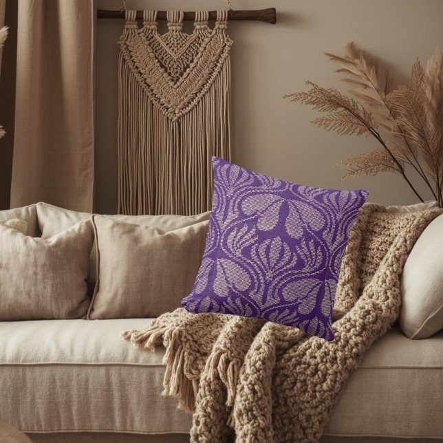 Antique Coptic Floral Pattern – Purple Hearts & Tu Throw Pillow (Creator Uploaded)