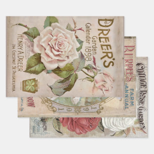 ANTIQUE COTTAGE GARDEN DECOUPAGE PRINTS  WRAPPING PAPER SHEETS