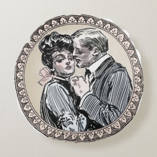 Antique Couple Romance Wedding Vintage Love Round Pillow