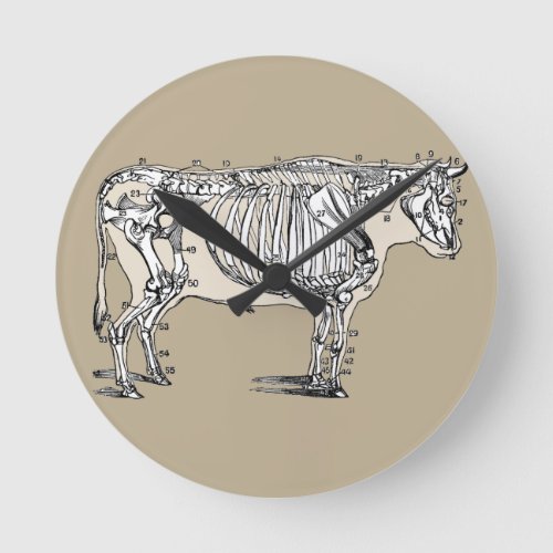 Antique Cow Skeleton Bones Fun Round Clock