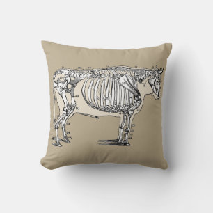 Antique Cow Skeleton Bones Fun Throw Pillow