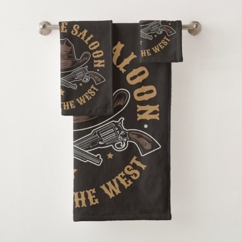 Antique Cowboy Guns ADD NAME Old Wild West Saloon  Bath Towel Set