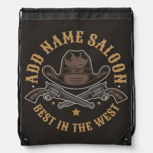 Antique Cowboy Guns ADD NAME Old Wild West Saloon Drawstring Bag