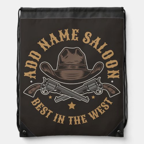 Antique Cowboy Guns ADD NAME Old Wild West Saloon  Drawstring Bag