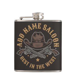 Antique Cowboy Guns ADD NAME Old Wild West Saloon Flask