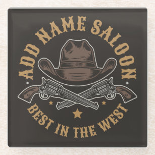 Antique Cowboy Guns ADD NAME Old Wild West Saloon  Glass Coaster