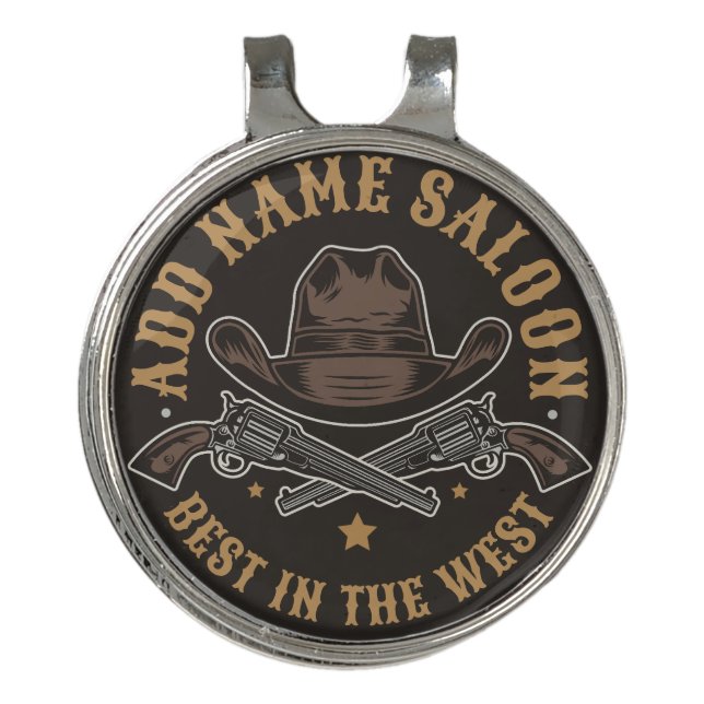 Antique Cowboy Guns ADD NAME Old Wild West Saloon  Golf Hat Clip (Front)