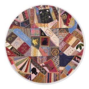 Antique Crazy Quilt Pattern - Folk Art Heirloom Ceramic Knob