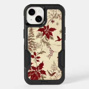 Antique Cream Burgundy Winter Birds Holly Floral OtterBox iPhone 14 Case
