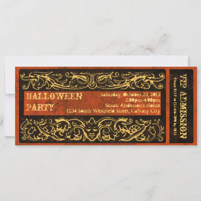 Antique Creepy Goth Halloween Party Ticket Invitation | Zazzle