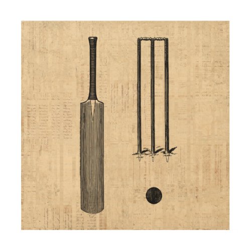 Antique Cricket Bat Vintage Illustrated Art