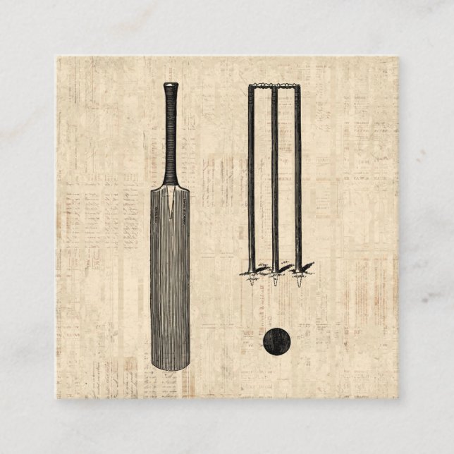 Antique Cricket Bat Vintage Illustrated Art Enclosure Card (Front)