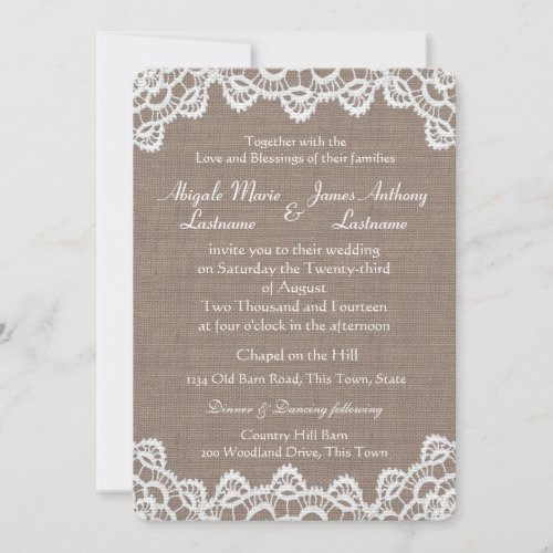 Antique Crochet Lace and Burlap Invitation