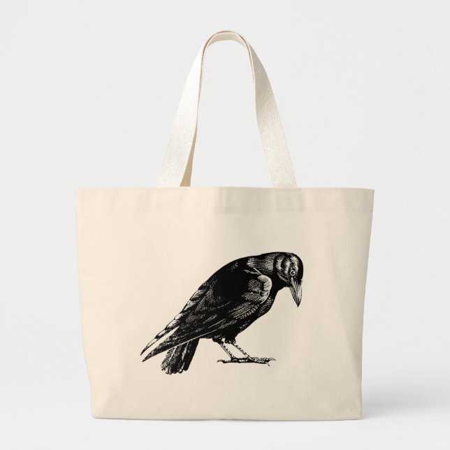 Antique Crow Blackbird RavenTotebag Large Tote Bag (Front)