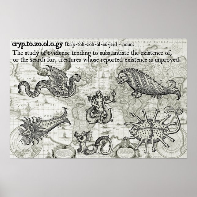 Antique Cryptozoology Map Print (Front)