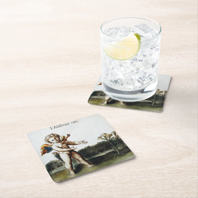 Antique Cupid Love Missing You Otto Van Veen Square Paper Coaster (Insitu)