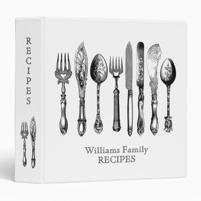 Antique Cutlery Personalized Recipe Book 3 Ring Binder (Front/Spine)