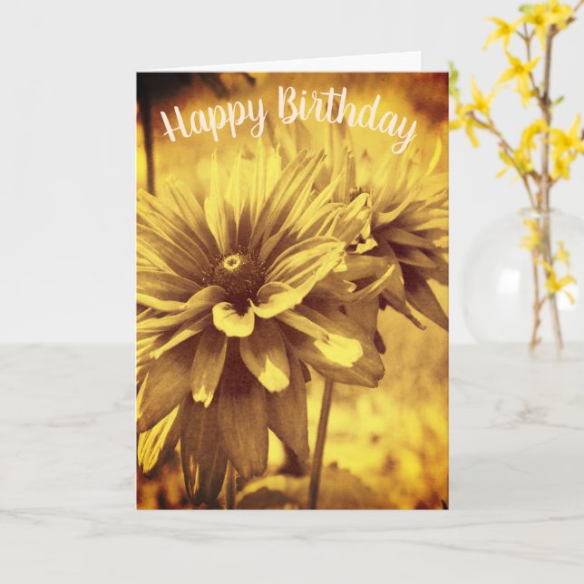Antique Daisies Floral Customizable Birthday Card (Yellow Flower)