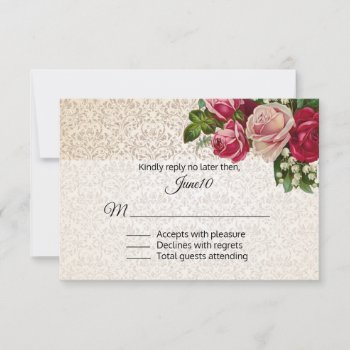 Antique Damask And Roses Wedding Rsvp Card by Myweddingday at Zazzle