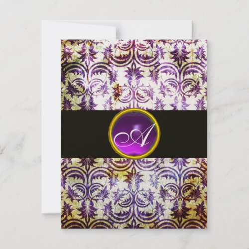 ANTIQUE DAMASK MONOGRAMblack purplechampagne Invitation