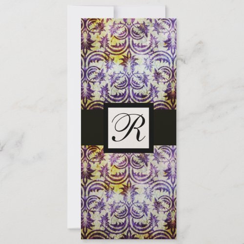 ANTIQUE DAMASK SQUARE MONOGRAMblack purplegold Invitation