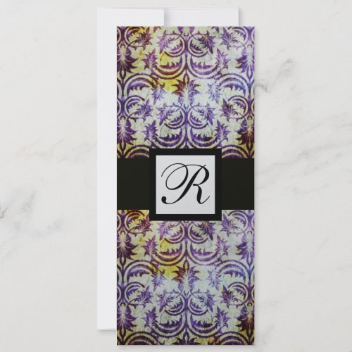 ANTIQUE DAMASK SQUARE MONOGRAMblack purplesilver Invitation