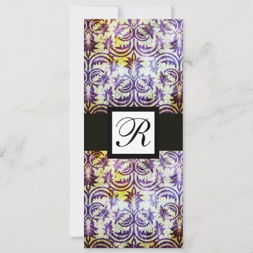 ANTIQUE DAMASK SQUARE MONOGRAMpurpleblack white Invitation