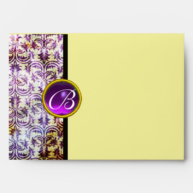ANTIQUE DAMASK Violet  Purple Amethyst Monogram Envelope (Front)
