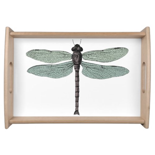 Antique Damselfly Typographic Dragonfly Drawing Serving Tray