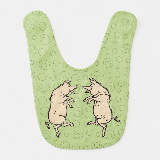 Antique Dancing Pigs: Whimsical Vintage Piggy Jig  Baby Bib (Front)