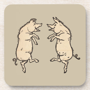 Antique Dancing Pigs: Whimsical Vintage Piggy Jig  Beverage Coaster
