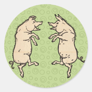 Antique Dancing Pigs: Whimsical Vintage Piggy Jig  Classic Round Sticker