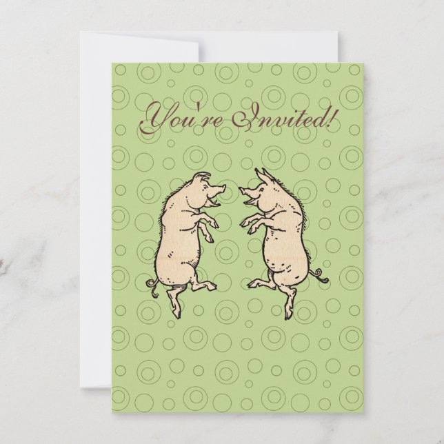 Antique Dancing Pigs: Whimsical Vintage Piggy Jig  Invitation (Front)