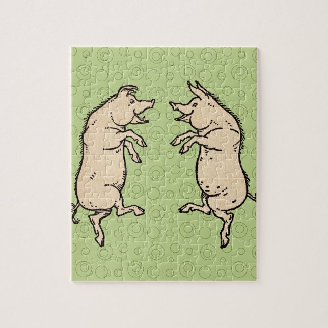 Antique Dancing Pigs: Whimsical Vintage Piggy Jig  Jigsaw Puzzle (Vertical)