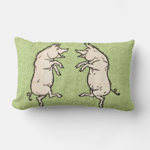 Antique Dancing Pigs: Whimsical Vintage Piggy Jig Lumbar Pillow