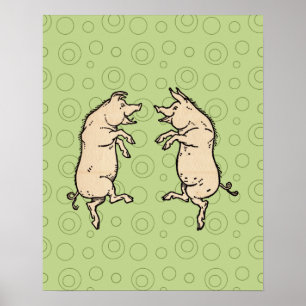 Antique Dancing Pigs: Whimsical Vintage Piggy Jig Poster