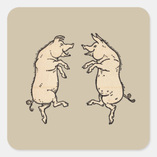 Antique Dancing Pigs: Whimsical Vintage Piggy Jig  Square Sticker
