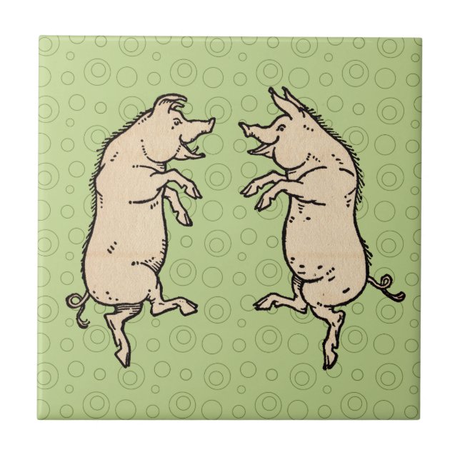 Antique Dancing Pigs: Whimsical Vintage Piggy Jig  Tile (Front)