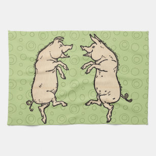Antique Dancing Pigs: Whimsical Vintage Piggy Jig  Towel