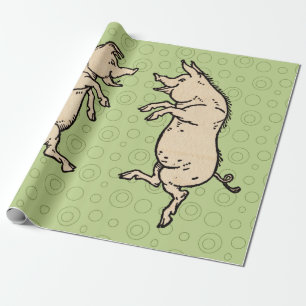 Antique Dancing Pigs: Whimsical Vintage Piggy Jig Wrapping Paper