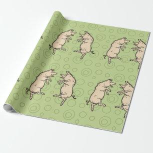 Antique Dancing Pigs: Whimsical Vintage Piggy Jig Wrapping Paper