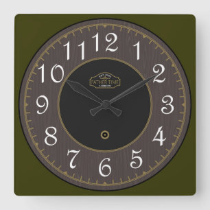 Antique Dark Wood Square Wall Clock