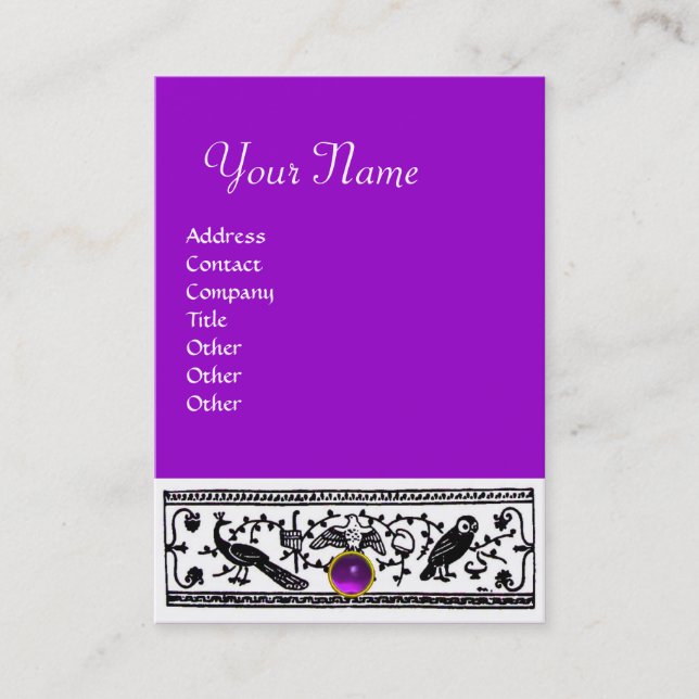 ANTIQUE DECOR,ANIMALS ,PURPLE AMETHYST MONOGRAM BUSINESS CARD (Front)