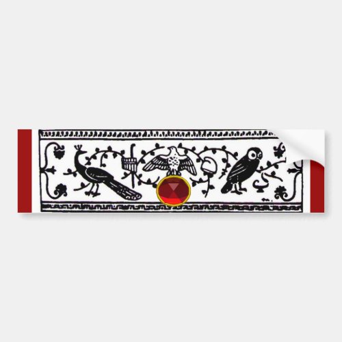 ANTIQUE DECORBLACK WHITE ANIMALSBIRDS RED RUBY BUMPER STICKER