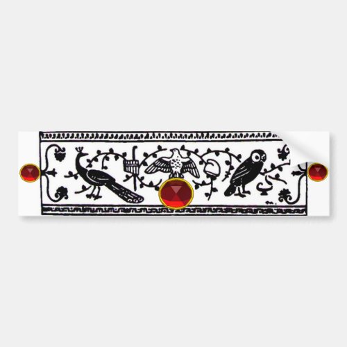 ANTIQUE DECORBLACK WHITE ANIMALSBIRDS RED RUBY BUMPER STICKER