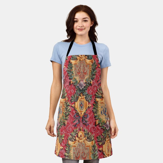 Antique Decorative French Floral Pattern Apron (Worn)