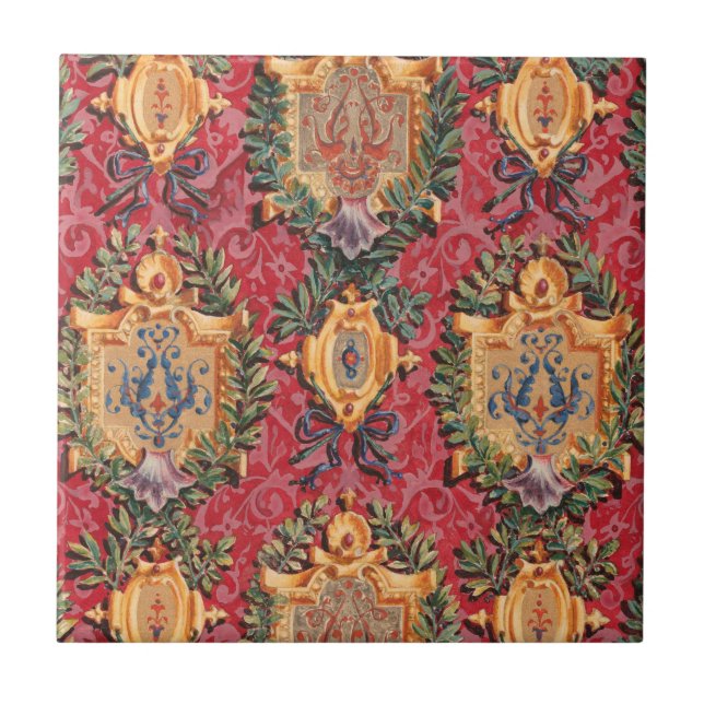 Antique Decorative French Floral Pattern Ceramic Tile (Front)