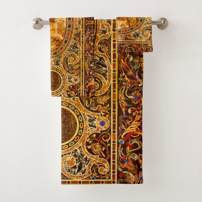 Antique Decorative Italian Gemstone Pattern Bath Towel Set (Insitu)