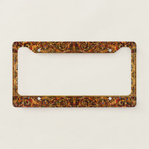 Antique Decorative Italian Gemstone Pattern License Plate Frame