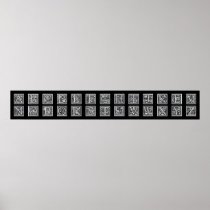 Antique Decorative Woodcut Letter Alphabet Poster